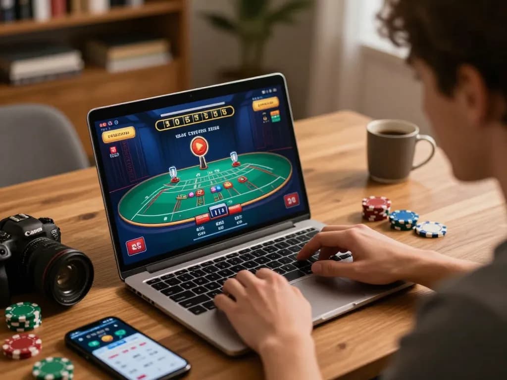 Player engaged in an online blackjack game at home using TV88, showcasing a thrilling gambling experience.