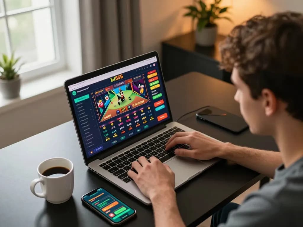 Engaged player exploring the trang chủ bl555 casino options on laptop for online gaming