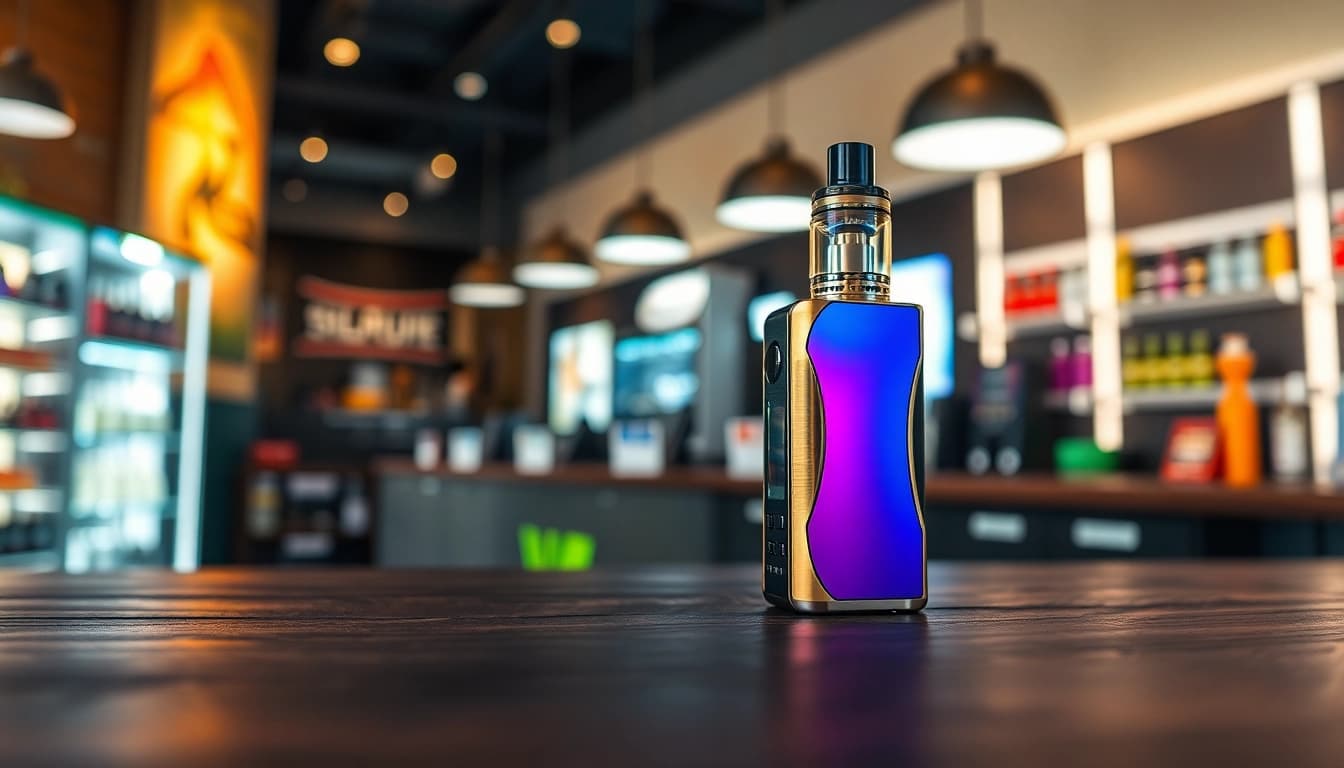 Vape product showcasing the hqd surv in a modern shop setting, illuminating its sleek design.