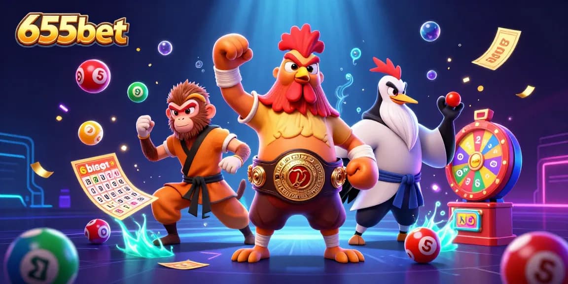 Experience thrilling gameplay with 655bet's vibrant online lottery scene featuring 3D characters.