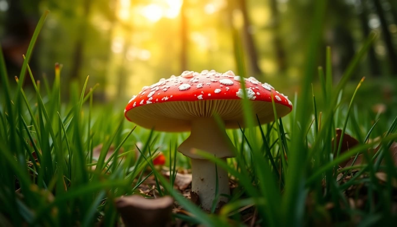Fliegenpilz bestellen und die auffällige rote Farbe des Fliegenpilzes in der Natur entdecken.