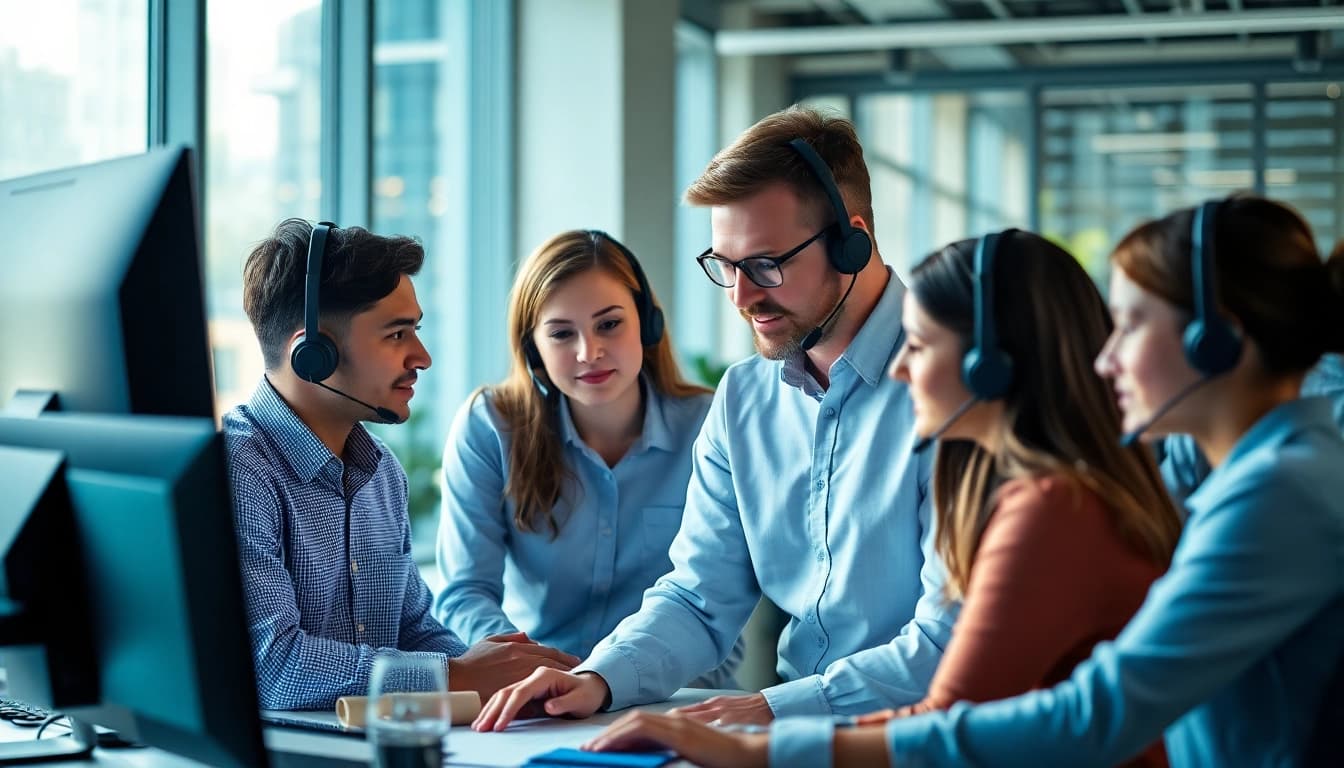 Technisches Team bietet Software Hilfe in einem modernen Büro an.