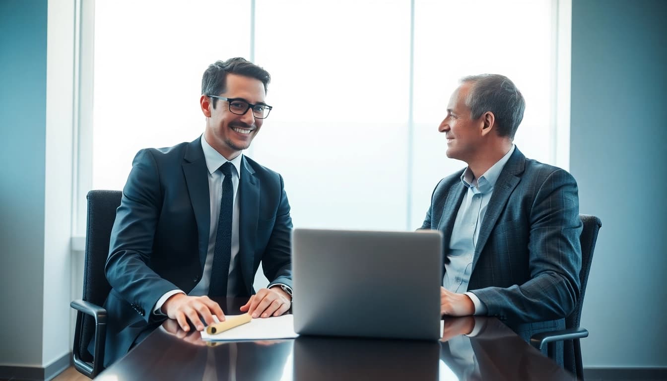 Headhunter für Vertrieb berät Kunden strategisch in einem modernen Büro.