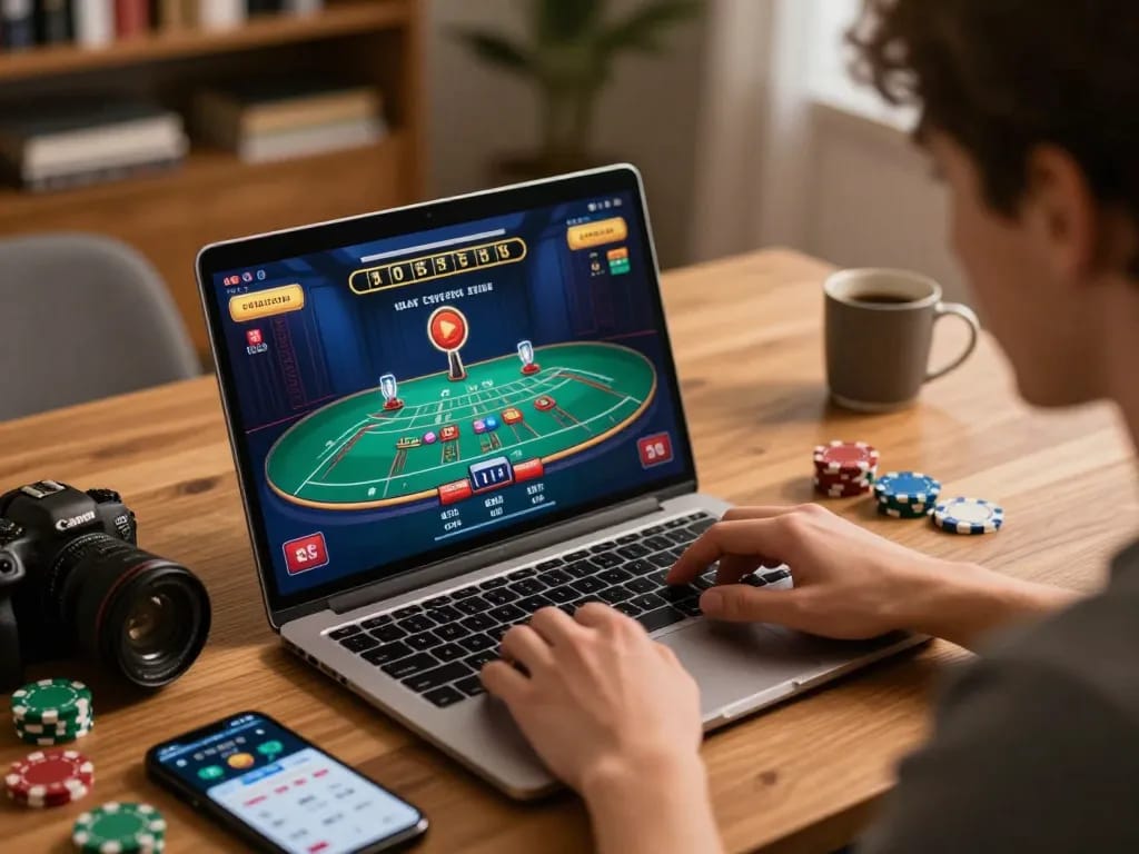 Player engaged in an online blackjack game at home using TV88, showcasing a thrilling gambling experience.