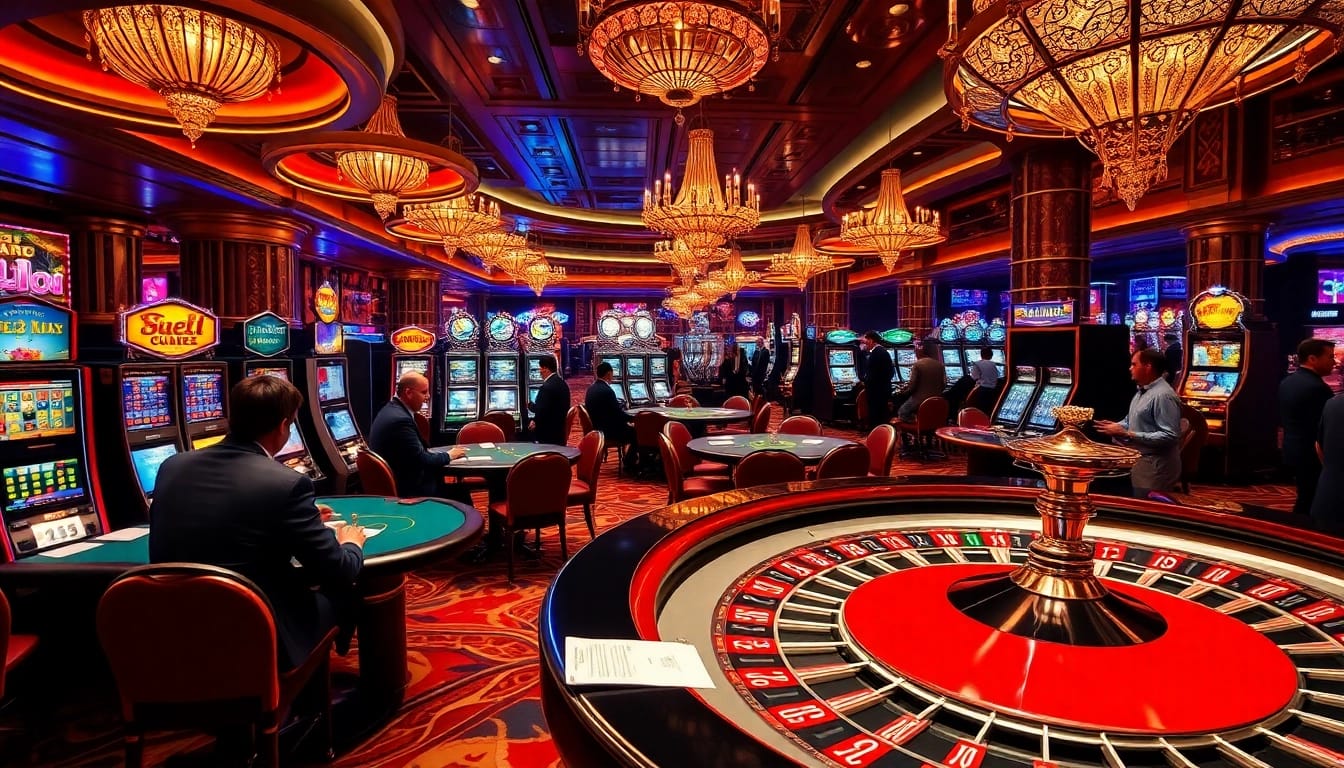 Experience the thrill of gambling at Luck8 with luxurious tables and vibrant casino visuals.