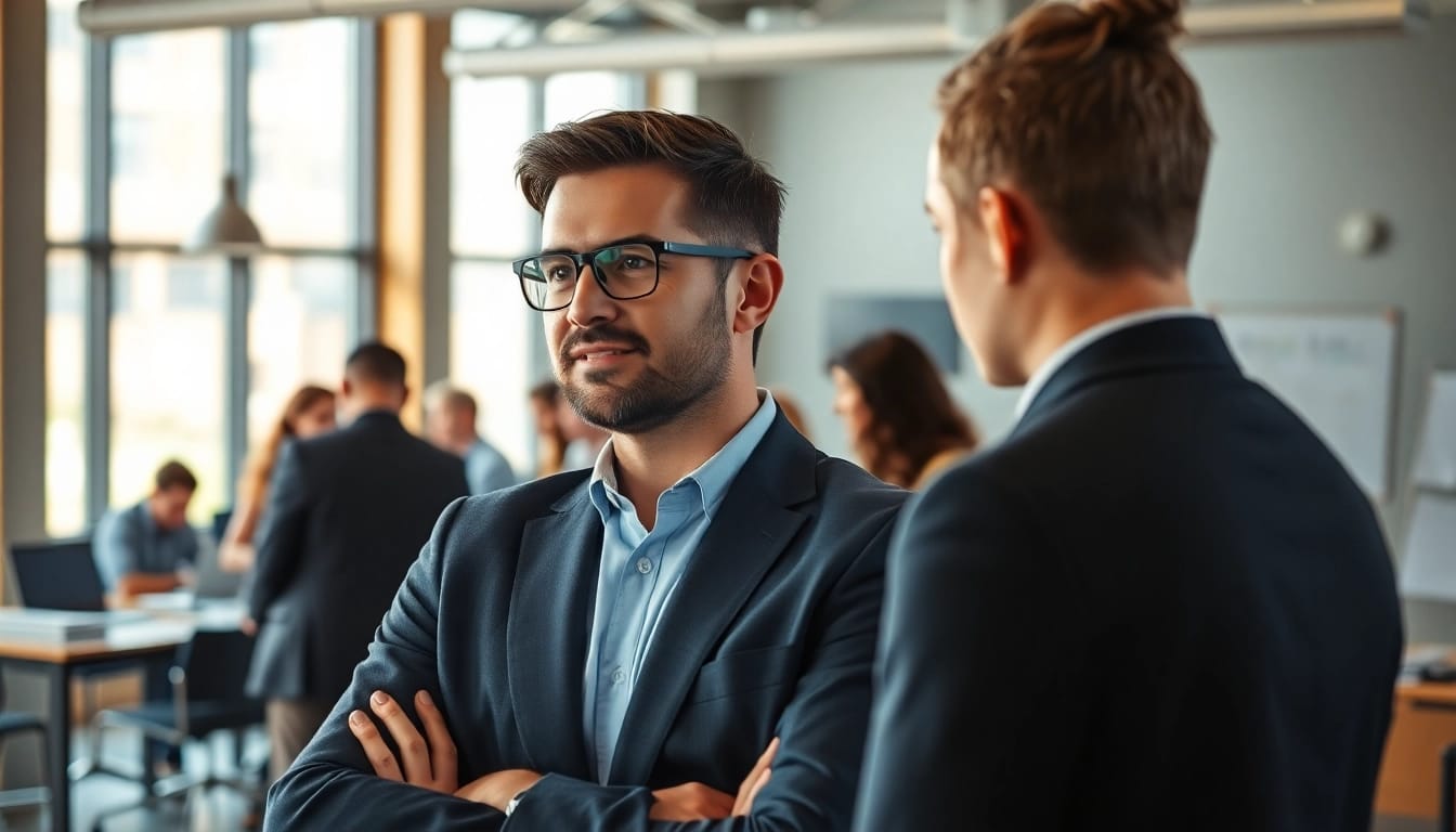 Headhunter Ingenieure konsultiert einen Ingenieur in einem modernen Büro.