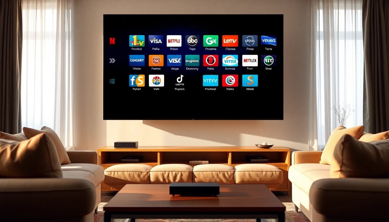 Erleben Sie IPTV 12 Monate in einem modernen Wohnzimmer mit elegantem Setup.