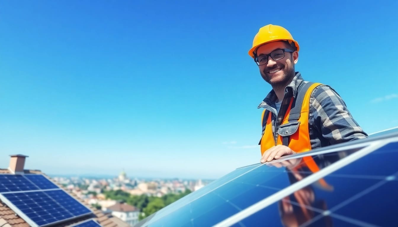 Photovoltaikanlage Kaufen Wien: Installation von Solarpanels in einem urbanen Setting.