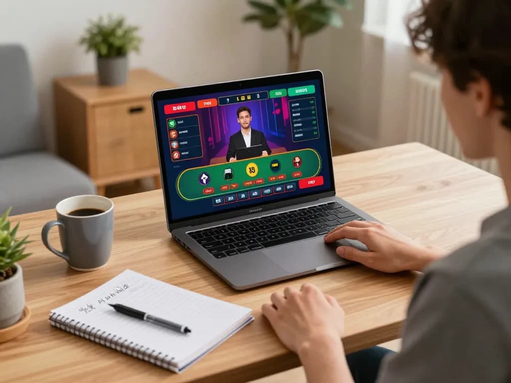 Nohu90 player engaging in a live dealer game online at home, focused on betting strategy.