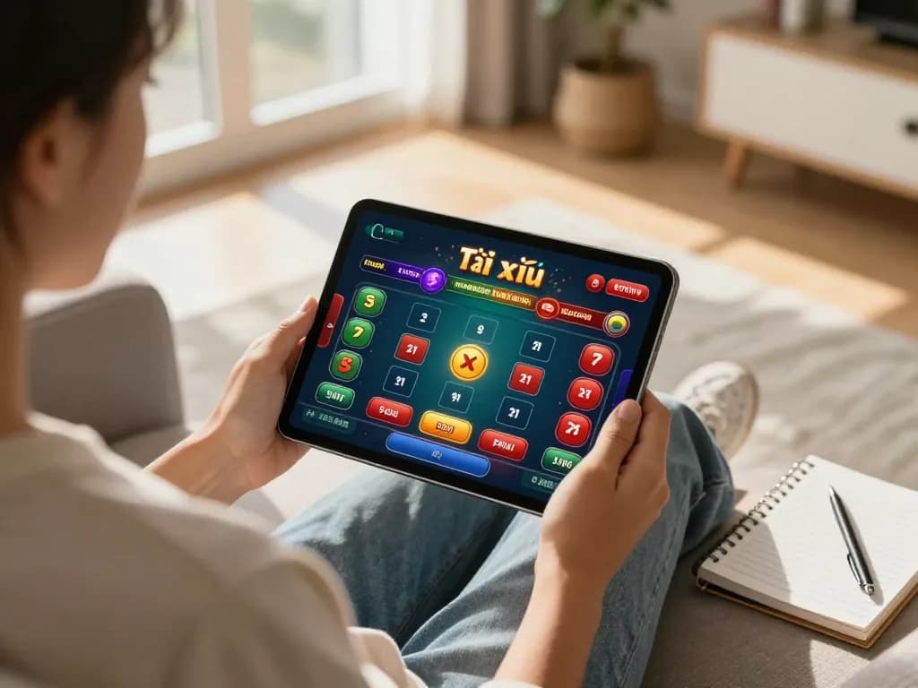 Engaging gameplay on app tài xỉu displayed on a tablet in a cozy living room setting, demonstrating responsible gaming habits.