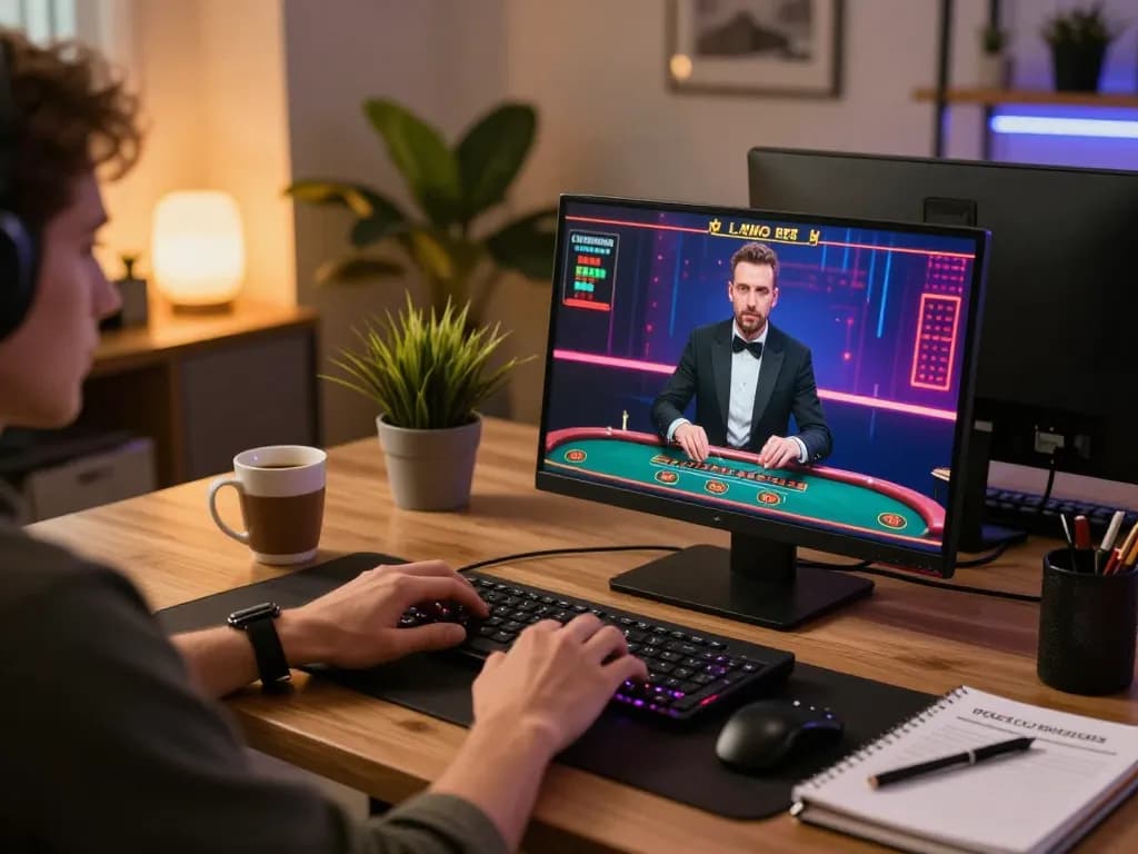 Engaging online casino gameplay at home with mk8th user enjoying a live dealer game.