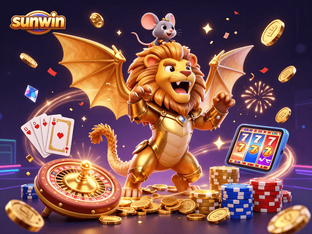 Experience the thrilling sunwin gaming world with a dynamic 3D casino scene bursting with excitement.