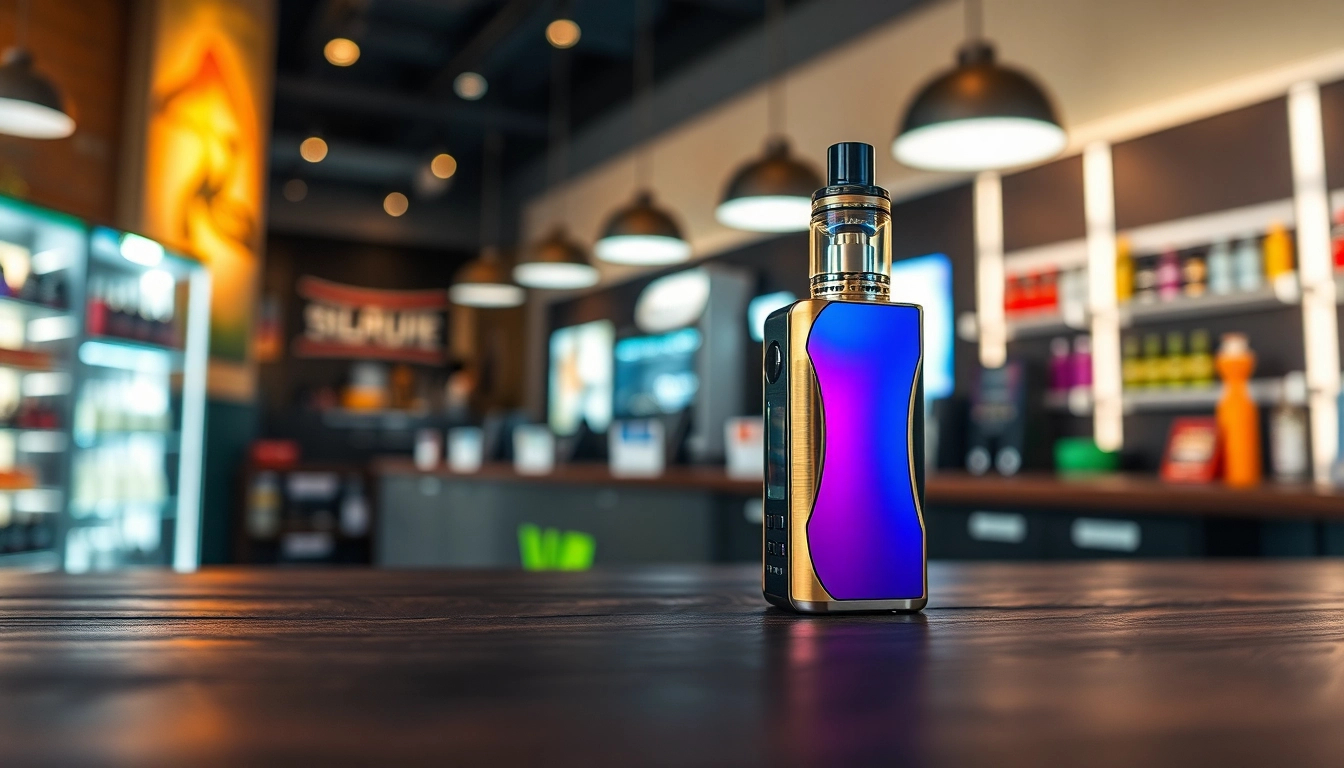 Vape product showcasing the hqd surv in a modern shop setting, illuminating its sleek design.