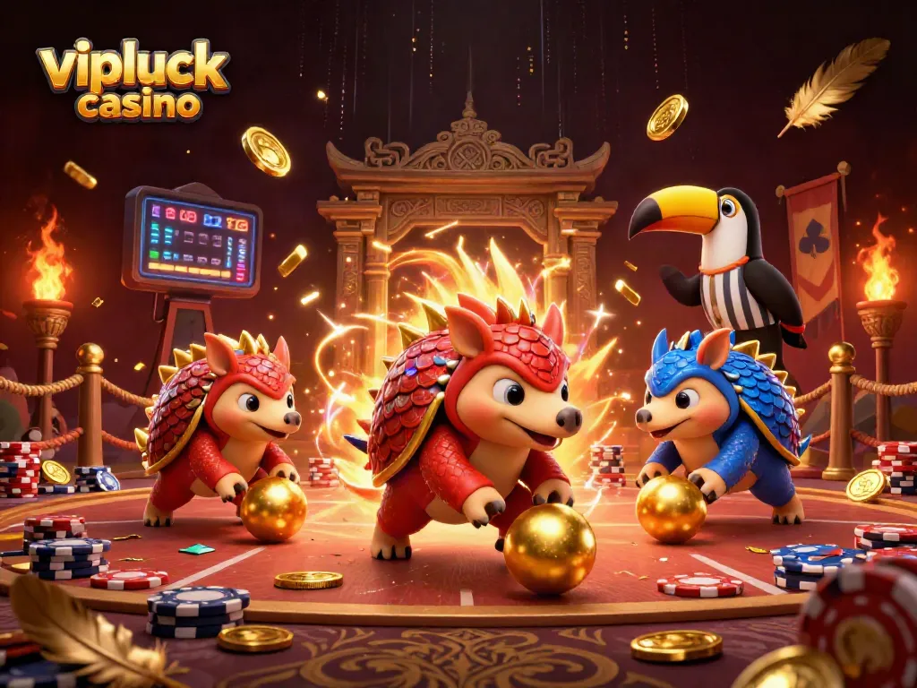 Experience excitement at vipluck casino with animated pangolins and poker action!