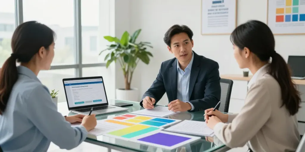 Payday Loans Co consultation in a financial services office, showcasing diverse advisors.