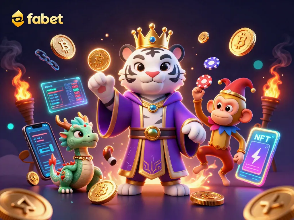Experience high-stakes fun at fabet with vibrant characters and dynamic casino elements in this colorful 3D scene.