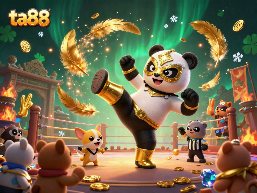 Watch ta88 action unfold with a panda wrestler kicking while a chihuahua counts at a thrilling casino scene.