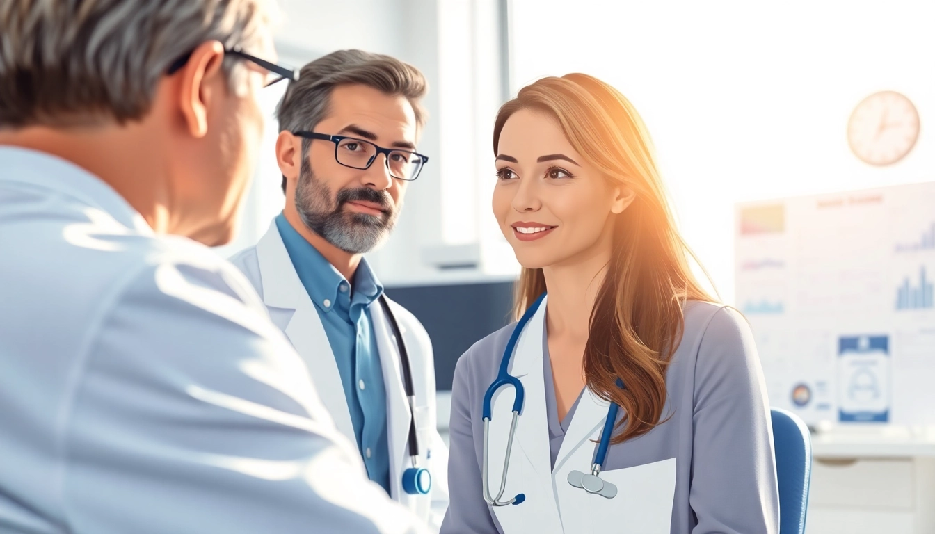 Der Arzt erklärt die Optionen von driada medical in einer modernen medizinischen Praxis.
