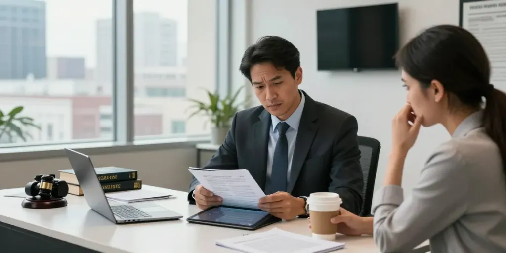 Cobb County DUI consultation with a skilled attorney in a modern office setting.