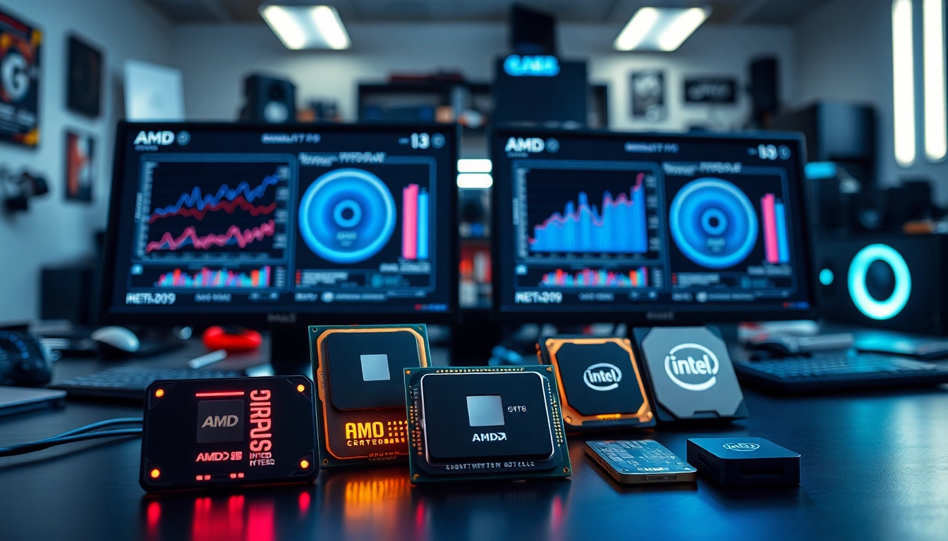 Prozessor Vergleich: Veranschaulichen Sie verschiedene Prozessoren in einem High-Tech-Setup.