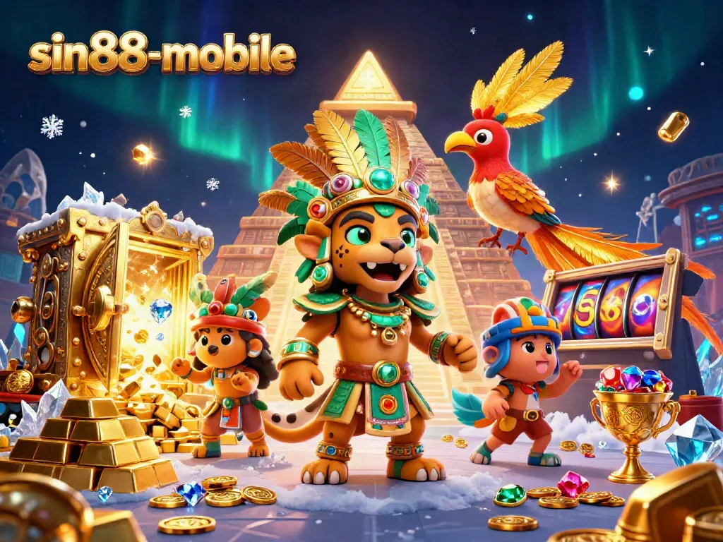 Win big at sin88-mobile with a lively casino scene featuring dynamic game elements and dazzling treasure.