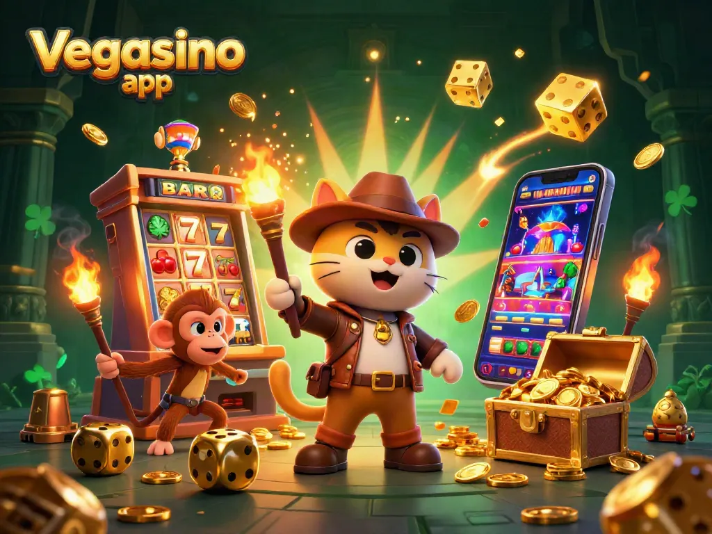 Experience the vegasino app with a vibrant 3D casino adventure featuring slots and treasure.