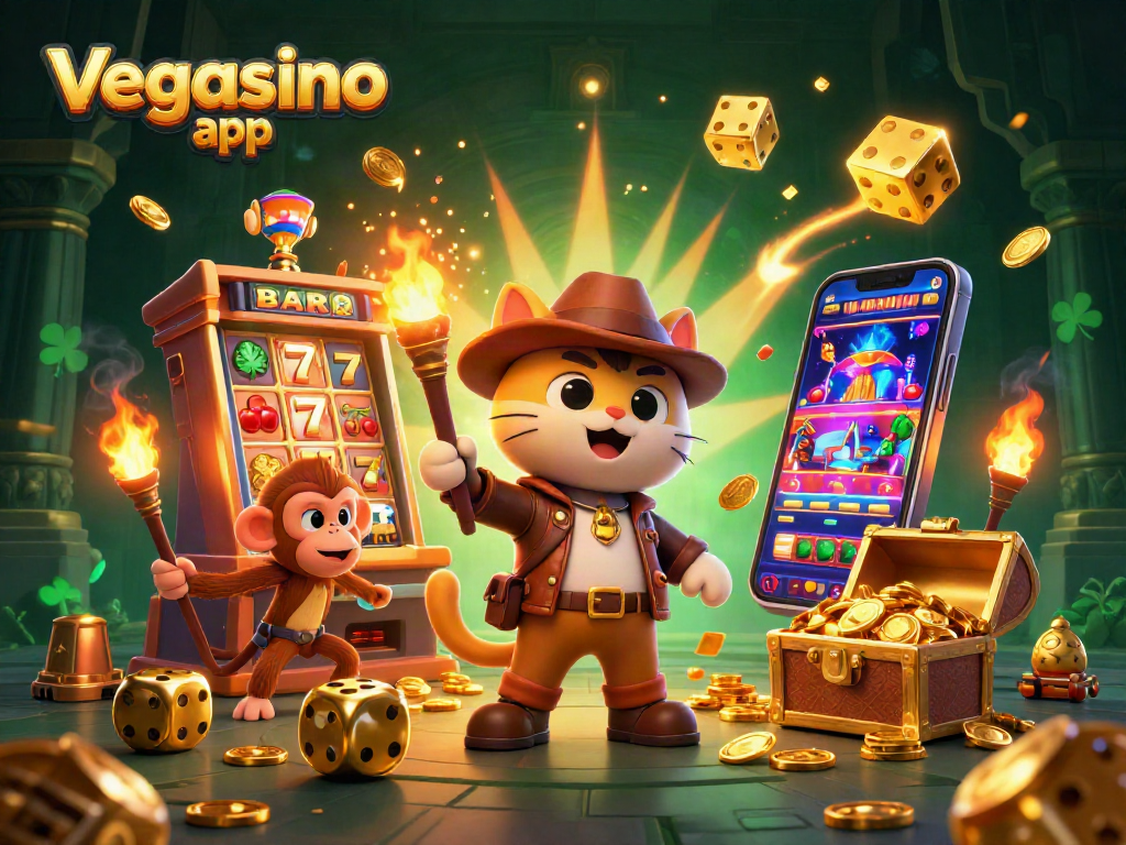 Experience the vegasino app with a vibrant 3D casino adventure featuring slots and treasure.