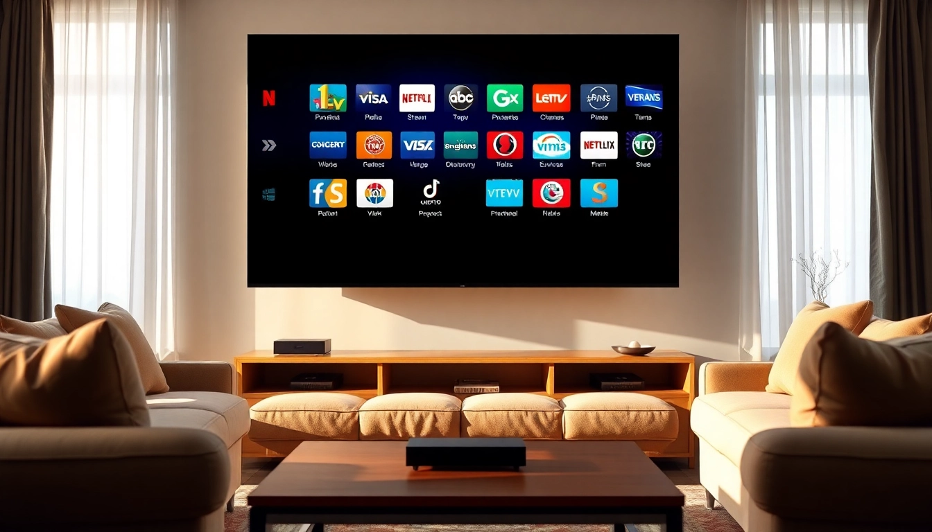 Erleben Sie IPTV 12 Monate in einem modernen Wohnzimmer mit elegantem Setup.