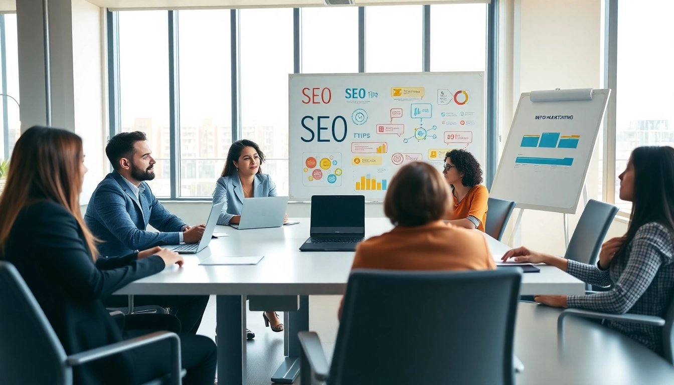 Erfahren Sie wichtige SEO Tipps in einem Gruppenmeeting zur digitalen Marketingstrategie.