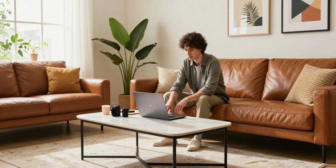Entdecken Sie stilvolle Möbeloptionen, während Sie möbel online kaufen in einem hellen, modernen Wohnzimmer.