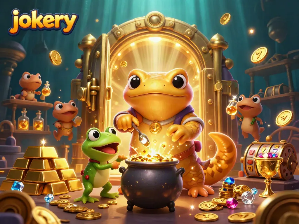 Engage with jokery slots in this vibrant 3D illustration filled with gold and casino excitement.