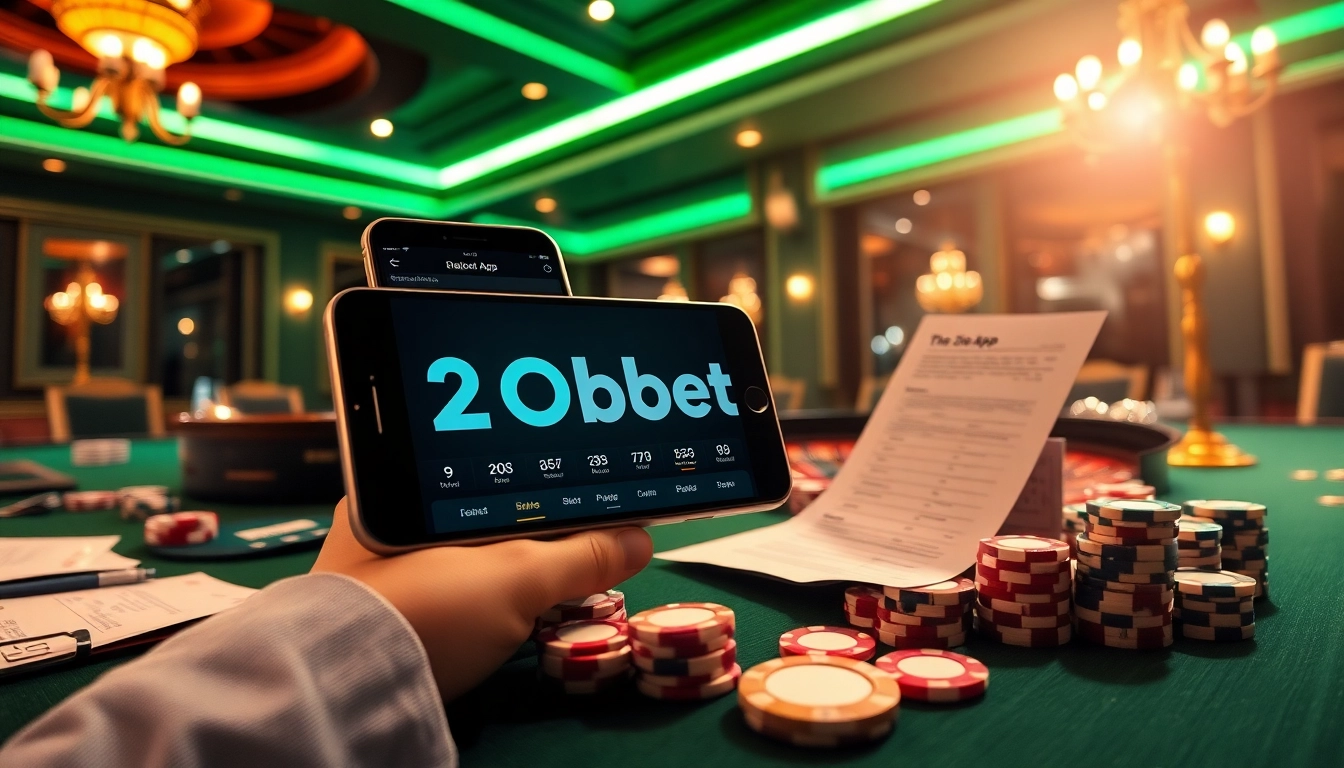 Experience betting excitement with the 20bet App on a stylish casino table with poker chips.