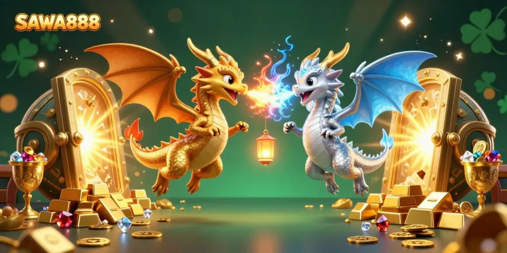 Play to win big at SAWA888 with exciting slots featuring gold and silver dragons.