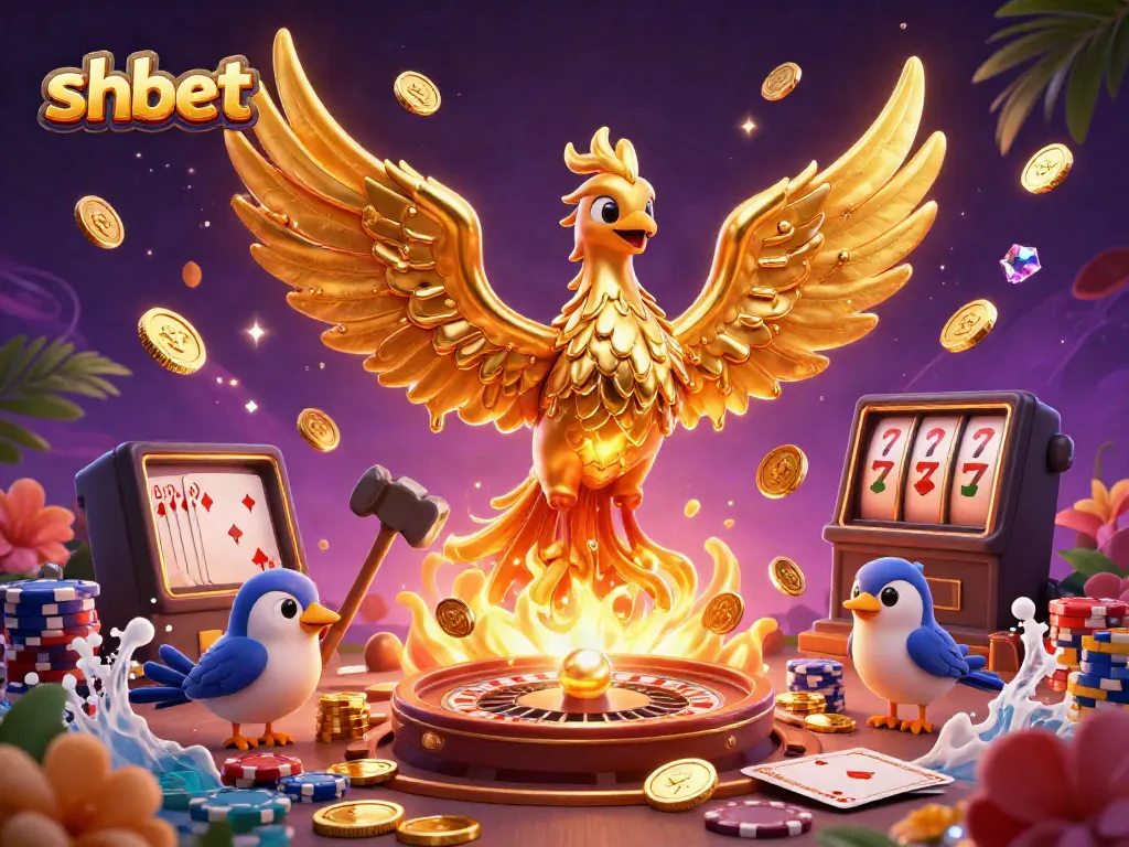 Experience thrilling wins at SHBET with a magical 3D casino illustration of a phoenix and vibrant game elements.