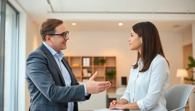 Headhunter conducting a professional consultation with a candidate in a modern office.