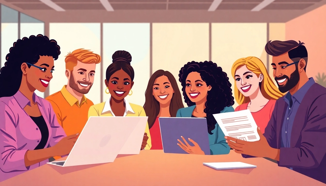 Discover Stellenangebote as professionals engage with job offers in a modern workspace.