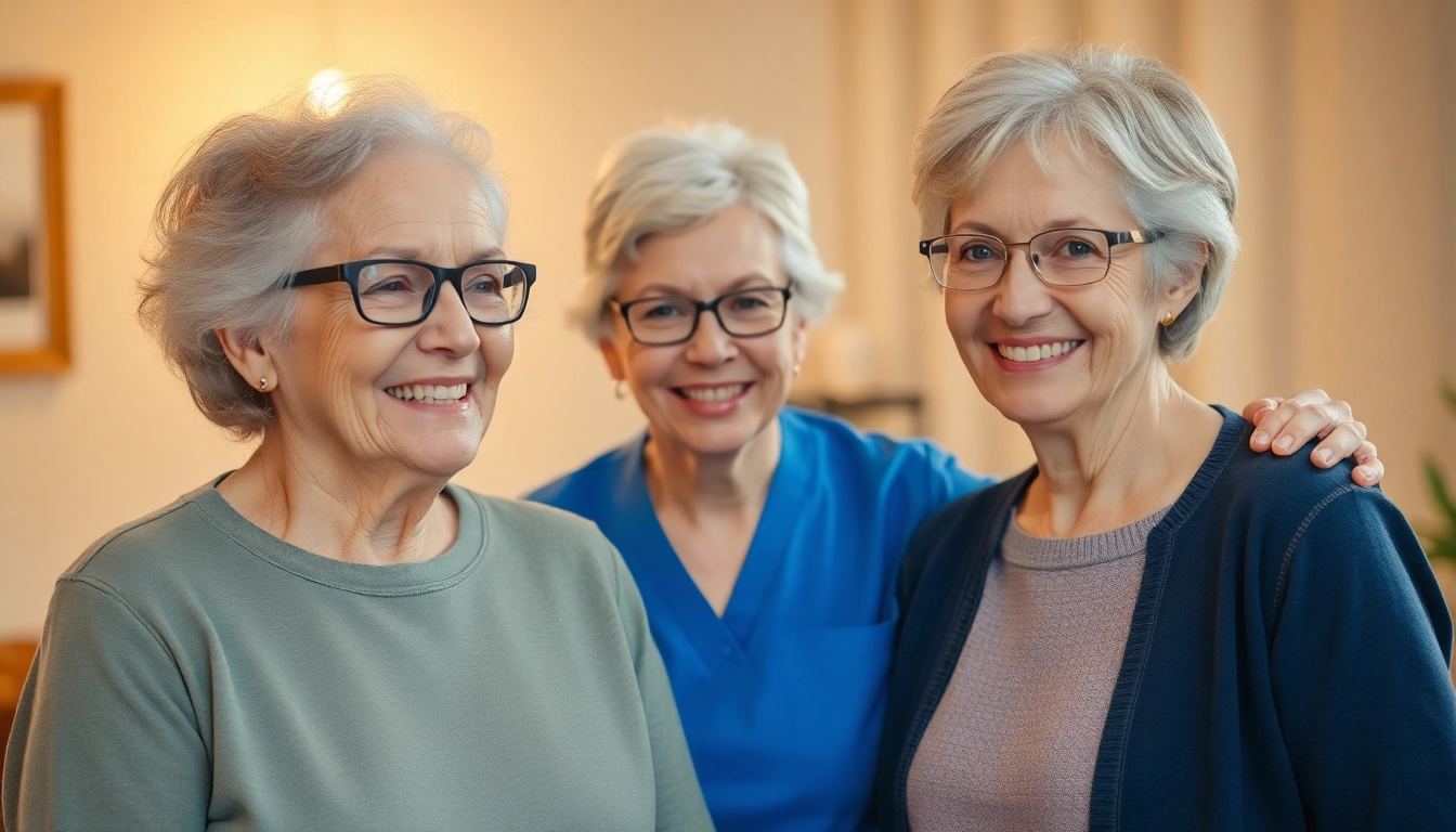 Pflegedienst Hameln: Eine Pflegekraft unterstützt ältere Menschen in einer warmen, einladenden Umgebung.