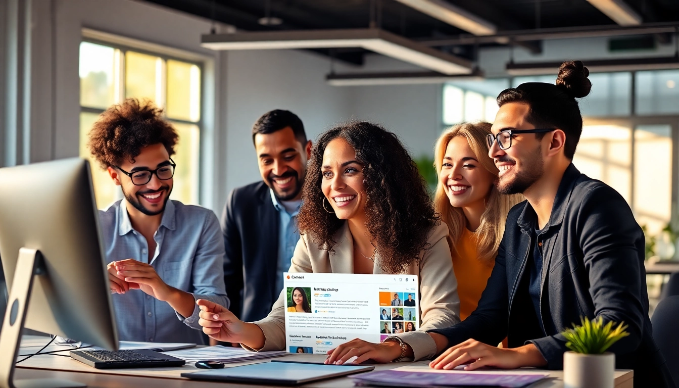 Discover Stellenangebote while professionals explore job opportunities on a computer.