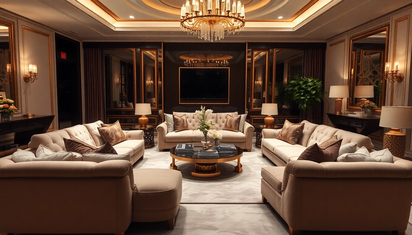 Indulge in luxury with a beautifully designed living room adorned with elegant furniture and ambient lighting.
