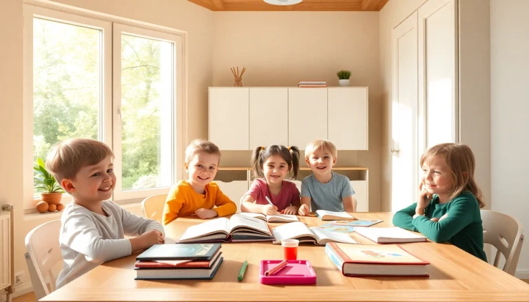 Gestalte einen inspirierenden Raum für Heimunterricht, in dem Kinder kreativ lernen und zusammenarbeiten.