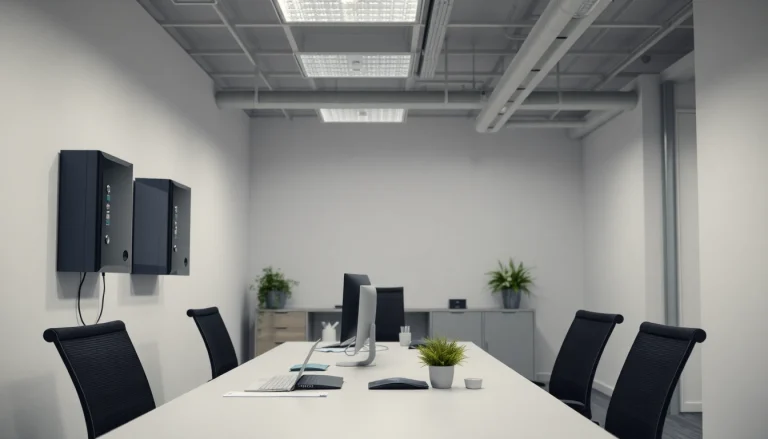 Techniker führt eine DGUV V3 Prüfung von elektrischen Geräten in einem modernen Büro durch, Sicherheitsvorkehrungen beachtet.