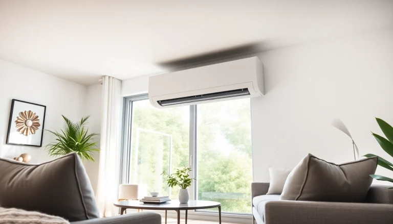 Installing a Klimaanlage in a modern living room with sleek design and comfort.