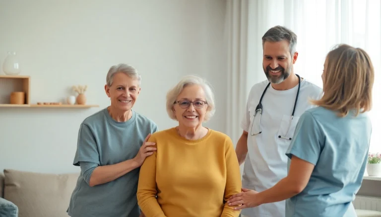 Professionelles pflegedienste hameln Team unterstützt ältere Menschen zu Hause in freundlichem Ambiente.