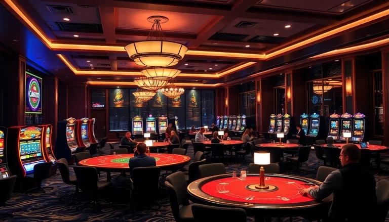 Erleben Sie das Ambiente eines Online-Casinos in der Schweiz mit glamourösen Lichtern und spannenden Spielen.