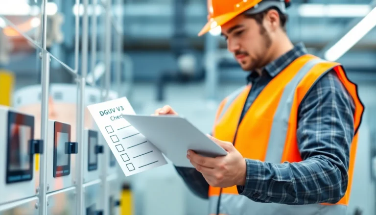 Technician performing DGUV V3 check on electrical equipment for workplace safety.