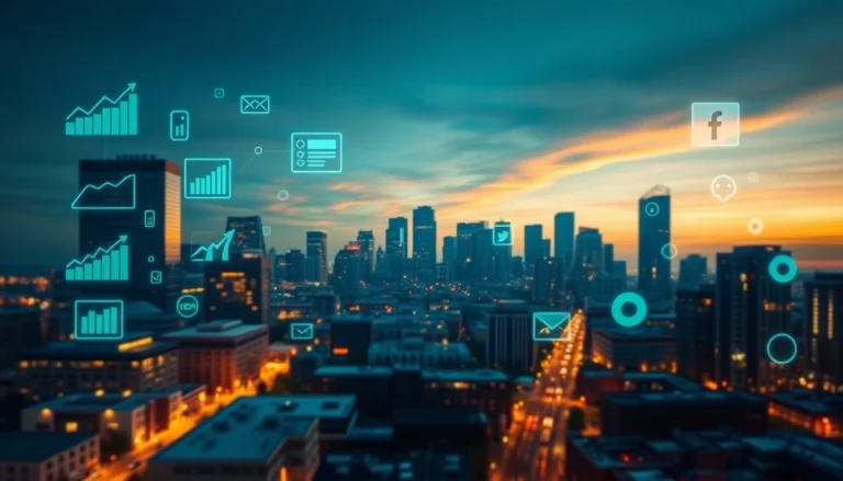 Showcase the growth potential of Edmonton SEO with an urban skyline and digital marketing elements.