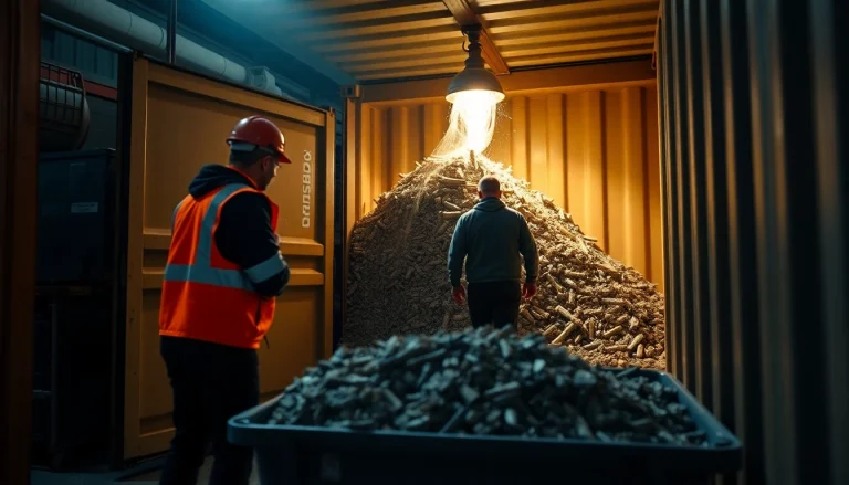 Schrottabholung Wuppertal - Mitarbeiter laden Schrott schnell und zuverlässig in einen Container.