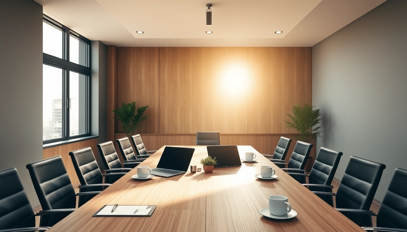 Headhunter Berlin: Modernes Büro mit Konferenztisch und Laptop.