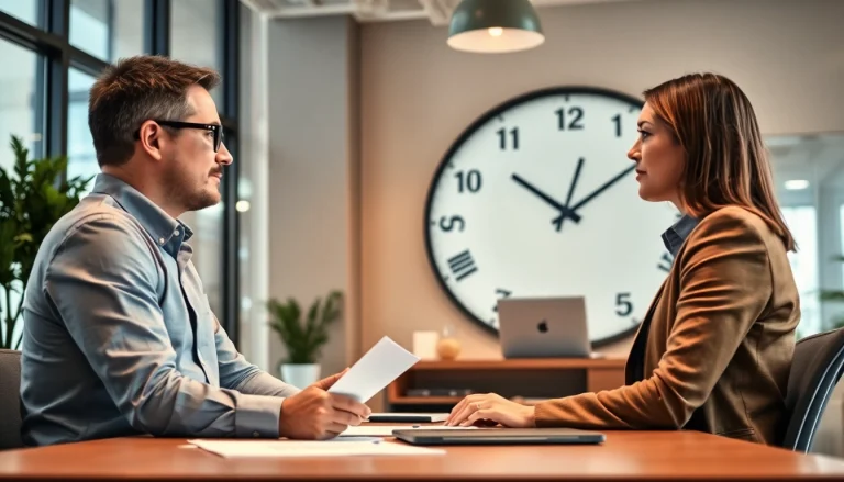 Headhunter Gesundheitswesen spricht professionell mit Bewerber in einem modernen Büro.