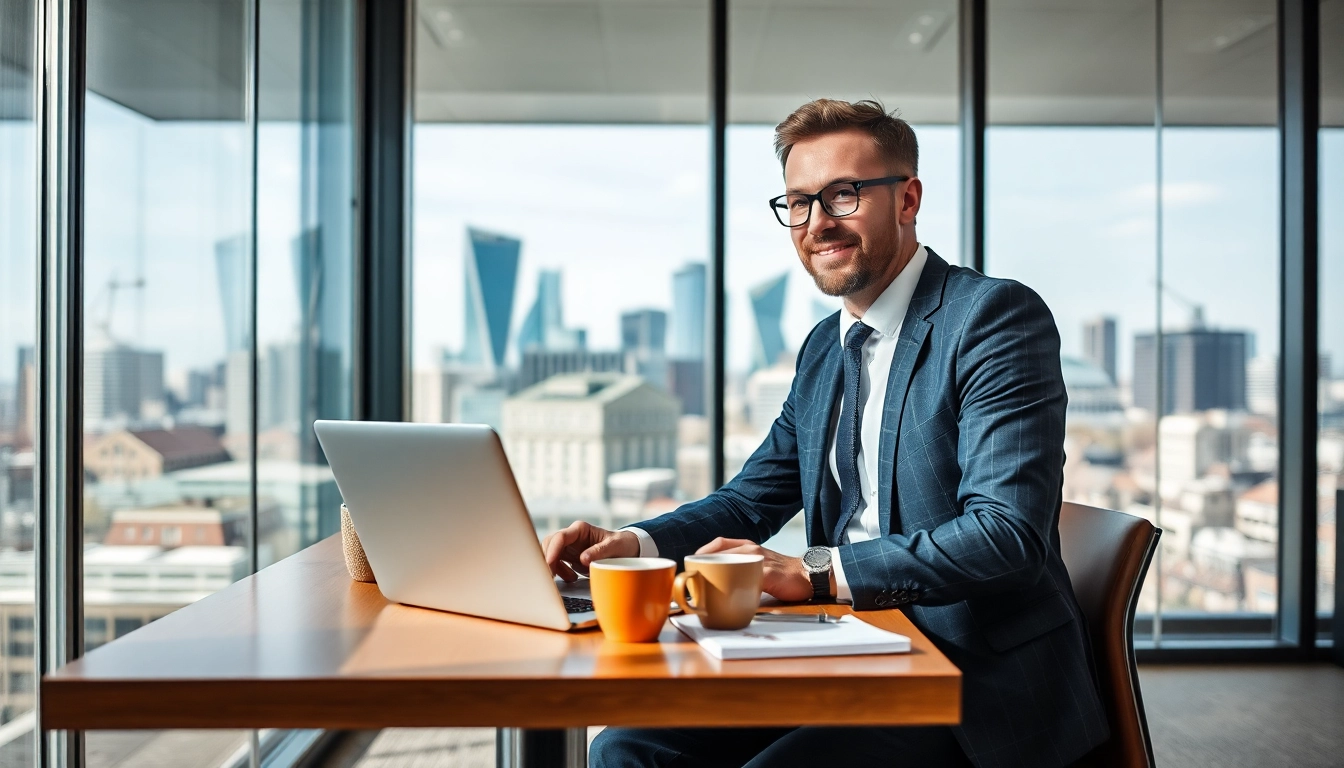 Headhunter Frankfurt arbeitet professionell in modernem Büro.